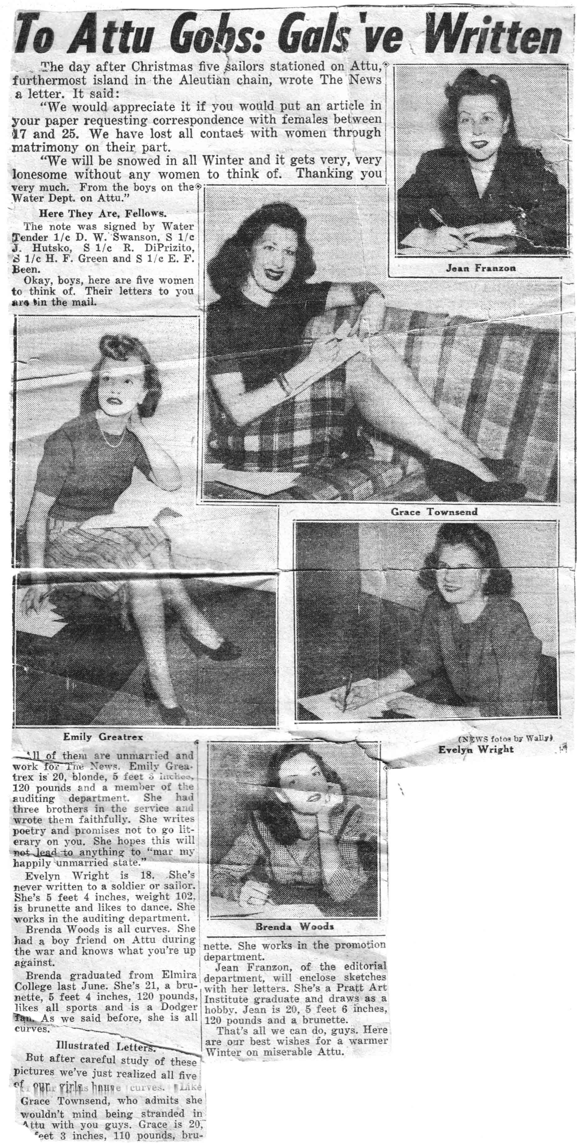 Clipping from <cite>The New York Daily News</cite>, January 6, 1947.